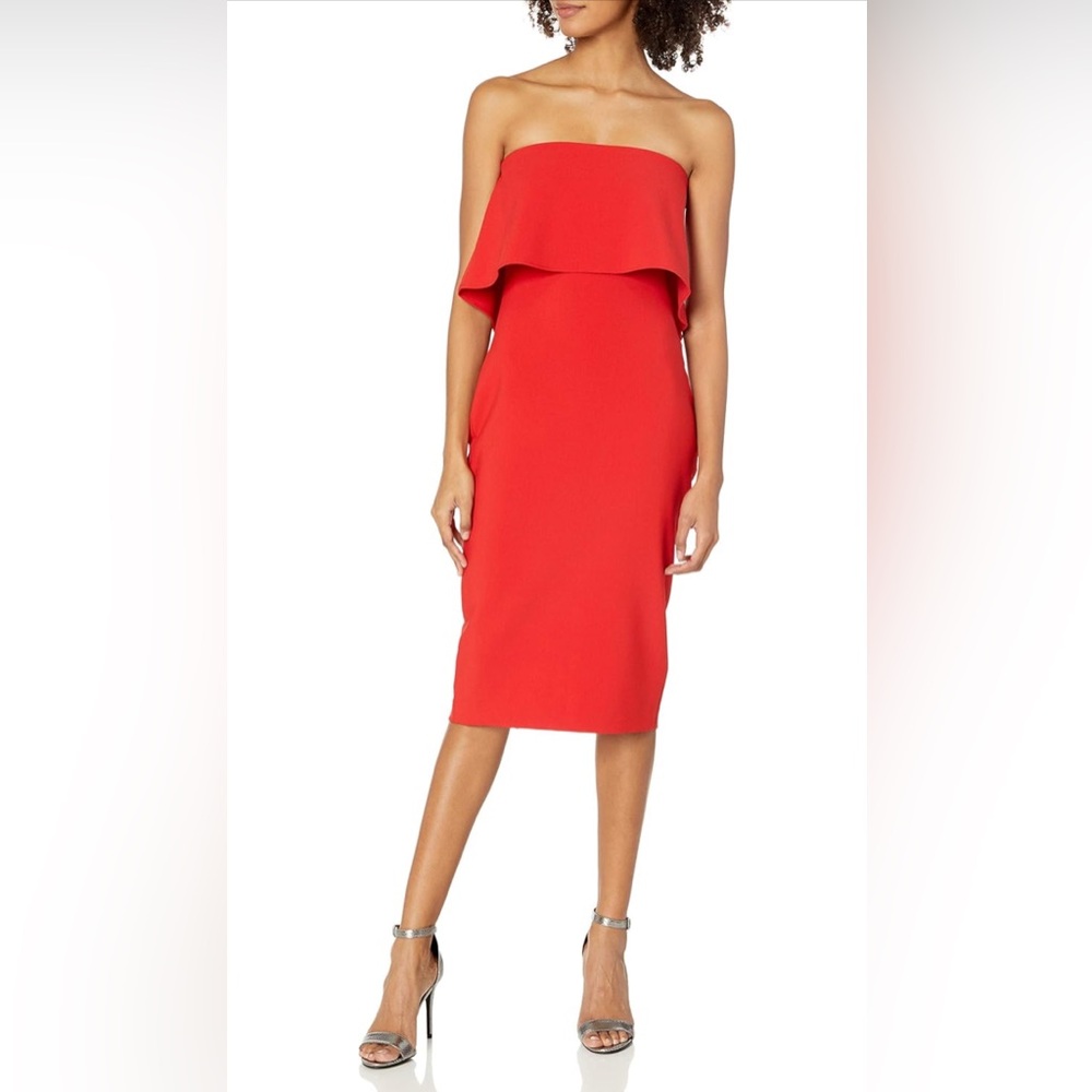 Likely Womens Driggs Dress Off Shoulder Scarlett Red Midi Dress 6